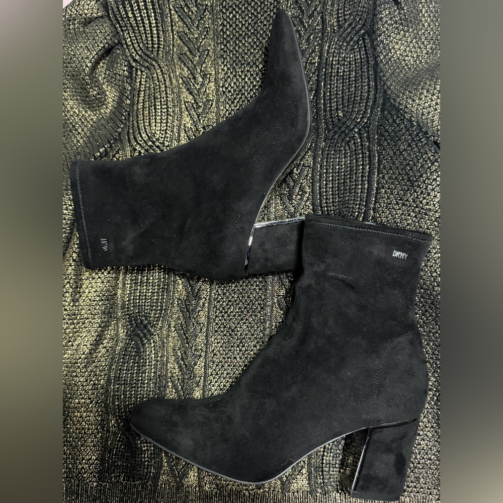 DKNY Suede Black Heeled Boots for Women